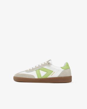 Sans Matin Hera Low Top Trainers, For Leather, Taupe Suede Lime Pebbled Leather - Green
