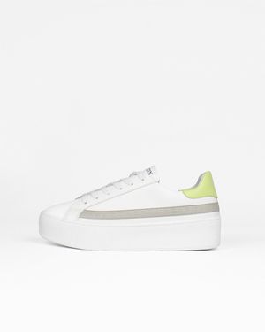 Sans Matin Gaia Platform Trainers, For & Lime Pebbled Leather - White