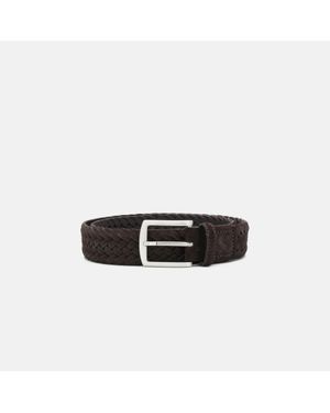 SCAROSSO Cintura Marrone Intrecciata Scamosciata - Black