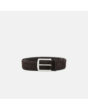 SCAROSSO Cintura Marrone Intrecciata Scamosciata - Black