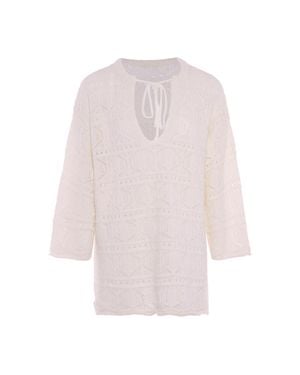 faina Stricktunika Damen Wollweiß - Pink