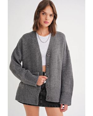 MixRay Gestreifter V-Ausschnitt Cardigan Mit Knöpfen - Grau
