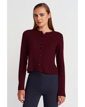 Dilvin Rippstrick-Cardigan Mit Knopfverschluss - Lila