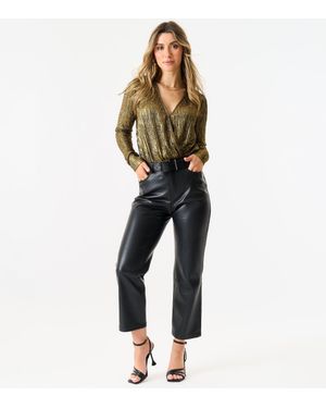 Gini London Silberner Metallic Plissee-Wickel-Bodysuit - Mettallic