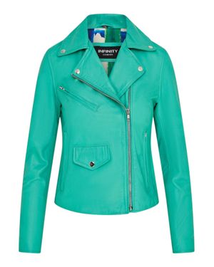 Infinity Leather Aquablaue Klassische Brando-Biker-Lederjacke Für Damen – Broome - Grün