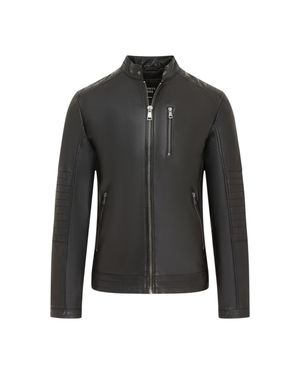 Infinity Leather Herren Quilted Lamb Leather Biker Jacke – Formel - Schwarz