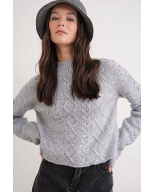 MixRay Rippstrick-Pullover Mit Argyle-Muster Und Halbem Stehkragen - Grau