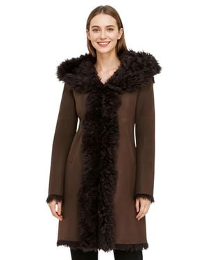 Infinity Leather Brauner Damen-Trenchcoat Mit Kapuze Aus Echtem Schafleder, Modell Toscana