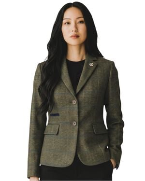 TruClothing Damen-Oliv-Tailored Karierter Tweed-Blazer Formelle Jacke – Tpstz-7 - Grün