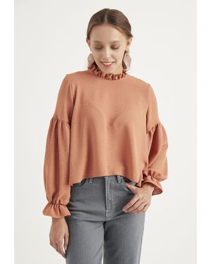 TBN Asymmetrische Bluse Mit Ballonärmeln - Grau