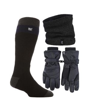 Heat Holders Herren Ski Set: Halswärmer, Handschuhe & Thermo-Ski-Socken Wintersportbekleidung - Schwarz