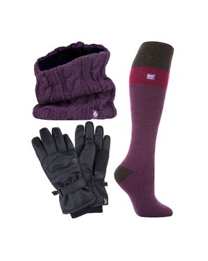 Heat Holders Damen Skiset Nackenwärmer Handschuhe & Thermo Skisocken Winterbekleidung - Lila