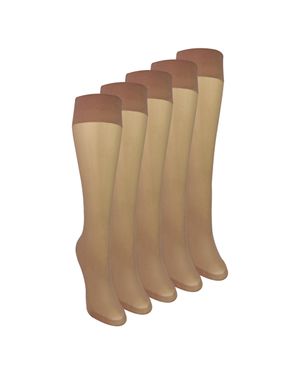 Sock Snob 5Er Pack Damen Kniestrümpfe 15 Denier Leichte Transparente Socken - Braun