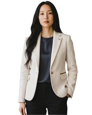 TruClothing Damen Cremefarbener Woll-Tweed-Fischgrät-Karoblazer – Ws-1 - Schwarz