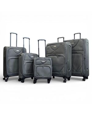 Infinity Leather Softshell, Leichtes Graues Nylon 4-Wheel-Reisekoffer-Set Mit 5 Koffern