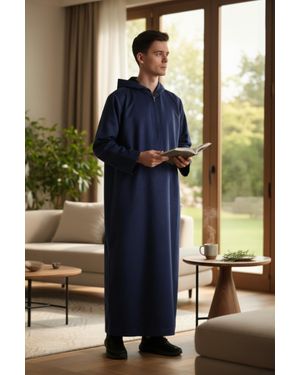 Thobez Herren Mit Kapuze Eid Marokkanischer Jubba Robe Ramadan Eid Thobe Lfs - Blau