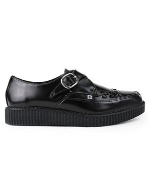 T.U.K. Tuk Pointed Creeper Plateau-Schuhe Aus Schwarzem Leder Mit Monk-Schnalle