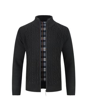 Allthemen Herren Strickjacke Mit Reißverschluss Cardigan Grobstrick Mit Stehkragen Für Den Winter - Schwarz