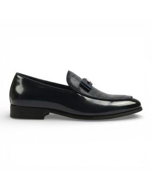 Infinity Leather Schwarze Herren-Loafer Mit Strukturierter Vorderseite Und Ikonischer Schnalle Und Schleife