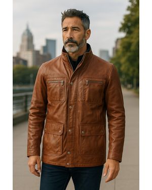 Infinity Leather Herren Braune Leder Militärjacke Outwear Mantel