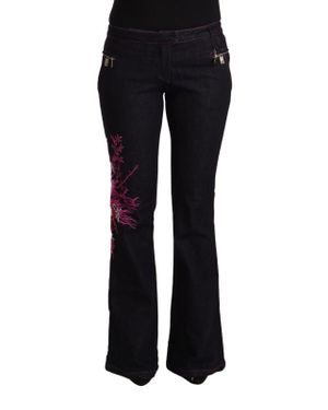 Exte Damen Schwarze Baumwoll-Stretch Mittelhohe Flared Denim Jeans