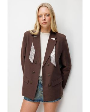 MixRay Leinenblazerjacke Mit Schal-Detail - Braun