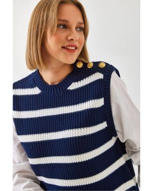 Bianco Lucci Gestreifter Pullover - Blau