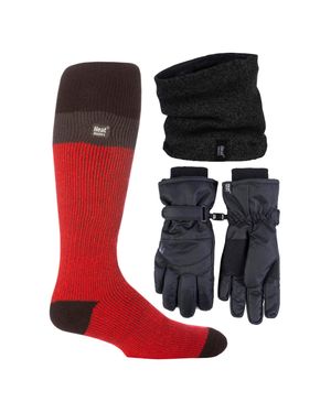 Heat Holders Herren Ski Set: Halswärmer, Handschuhe & Thermo-Ski-Socken Winterbekleidung - Rot