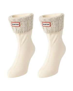HUNTER Recycled 6-Stich Kabelkurze Weiße Stiefelsocken - Natur