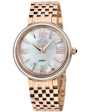 Gevril Gv2 Damen Genua 12533 Schweizer Quarz Perlmutt Diamant Edelstahl Uhr - Mettallic