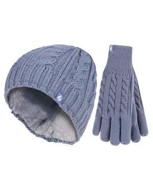 Heat Holders Damen Fleecegefüttertes Thermohut- Und Handschuhset Für Den Winter - Blau