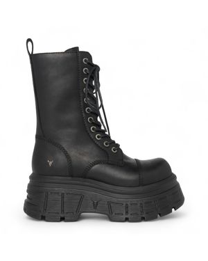 Windsor Smith Windsorsmith Damen Schwarze, Wadenlange Bikerstiefel Aus Leder Mit Plateausohle