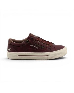 Mustang Damen-Burgundfarbene Kunstleder-Sneaker-Sneaker-Casual-Schuhe – M0112011 - Braun