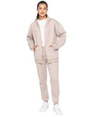 Enzo Oversized Zip Hoodie Trainingsanzug Set - Natur