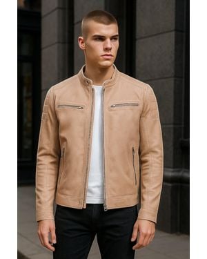 Infinity Leather Moderne, Klassische Gesteppte Bikerjacke Aus Leder Für Herren - Schwarz