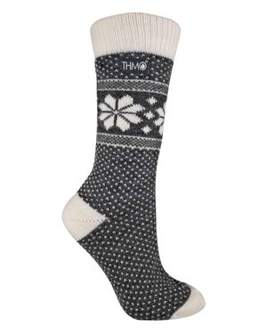 THMO Damen Vintage Nordic Fairisle Style Winter Wool Blend Socken - Grau