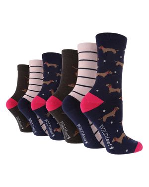 Wildfeet 6 Pack Damen Fun Design Socken - Blau