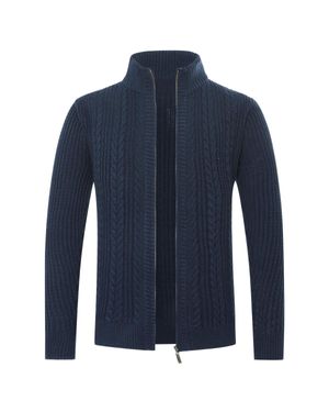 Allthemen Herren Strickjacke Mit Reißverschluss Cardigan Grobstrick Mit Stehkragen - Blau