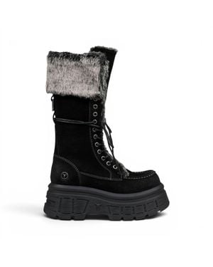 Windsor Smith Windsorsmith Damen-Schwarze Wildleder-Plattform-Kampfpelzstiefel Für Frauen – Saintly