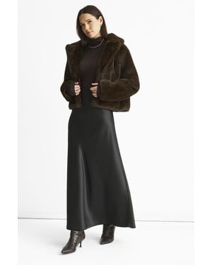 Gini London Kaffeefarbener, Zerknitterter Look Kunstfell-Kurzmantel - Schwarz