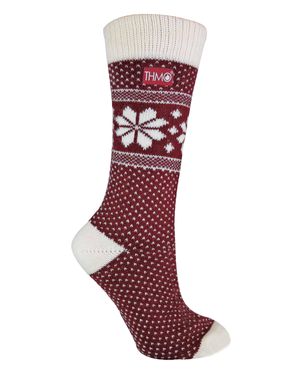 THMO Damen Vintage Nordic Fairisle Style Winter Wool Blend Socken - Rot