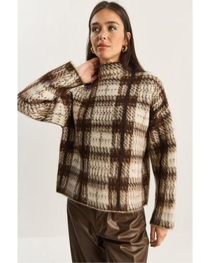 Bianco Lucci Dicker Karierte Halboverall Pullover - Braun