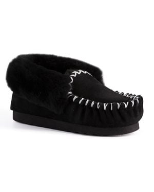 Aus Wooli "Waterloo" Australien Hand Stitched Schaffell Mokassin - Schwarz