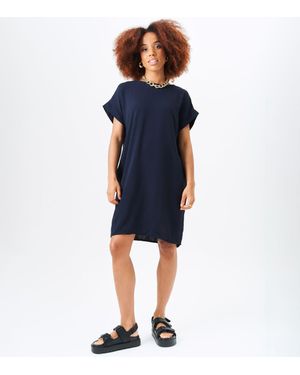 Gini London Marineblaues Kleid Mit Halben Ärmeln Und Übergroßen Taschen