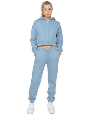 Enzo Crop Zip Hoodie Trainingsanzug Set - Blau