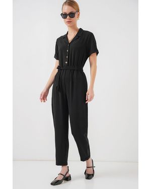 Bigdart Einfarbiger Woven Overall Mit Kragen Und Schleifendetail - Schwarz