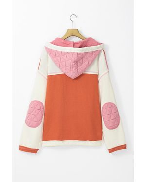 Azura Exchange Korallenfarbene Gestepptes Texturiertes Patchwork Lockere Passform Kapuzenjacke - Pink