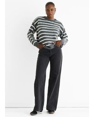 Gini London Gestreifter, Grob Gestrickter Oversize-Pullover - Grau