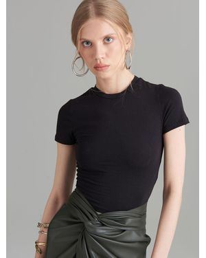 Rivus Einfaches Crop-T-Shirt Mit Fahrrad-Ausschnitt - Schwarz