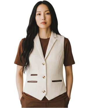 TruClothing Damen Cremefarbene Fischgraut-Woll-Tweed-Karo-Weste – Ws-1 - Weiß